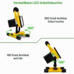 T-SUN Akku-Baustrahler 30 W aus Aluminium mit Tragebügel und drehbarem Sockel