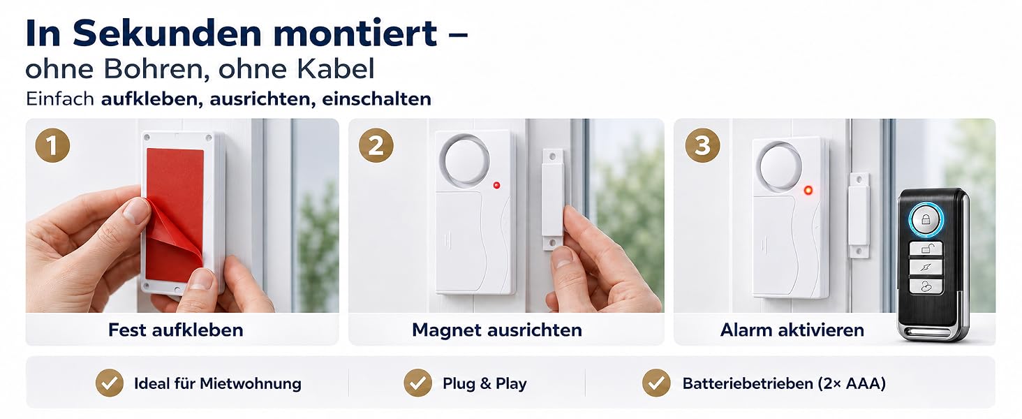 HENDUN SF03RCD Türalarm mit Magnetkontakt und Fernbedienung, zwei weisse Melder – Detail 5