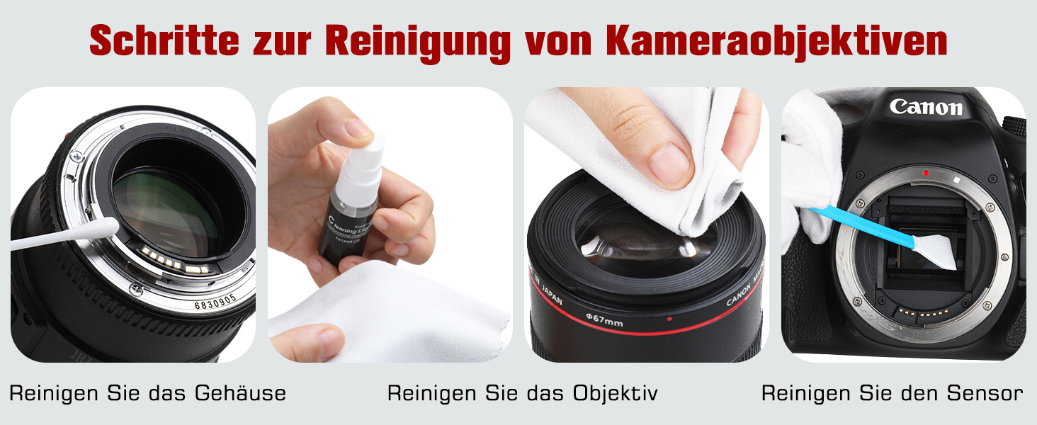 Zacro Reinigungsset für Kameras mit Blasebalg, Linsenstift, Pinseln, Tüchern und Box – Detail 5