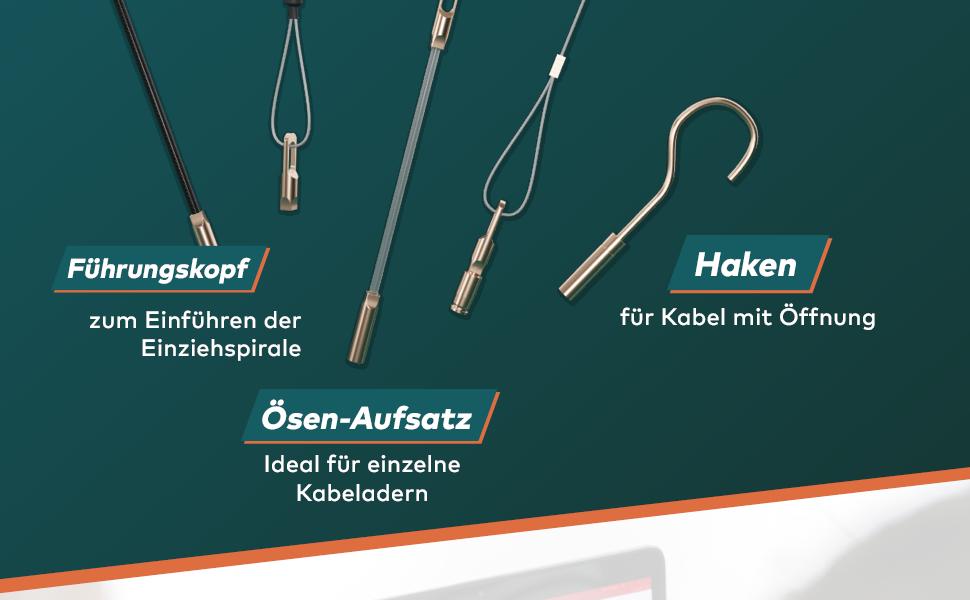 FAIRMO Einziehspirale 30 m aus PET im Kunststoffgehäuse mit fünf Adaptern und Kabelstrumpf – Detail 6