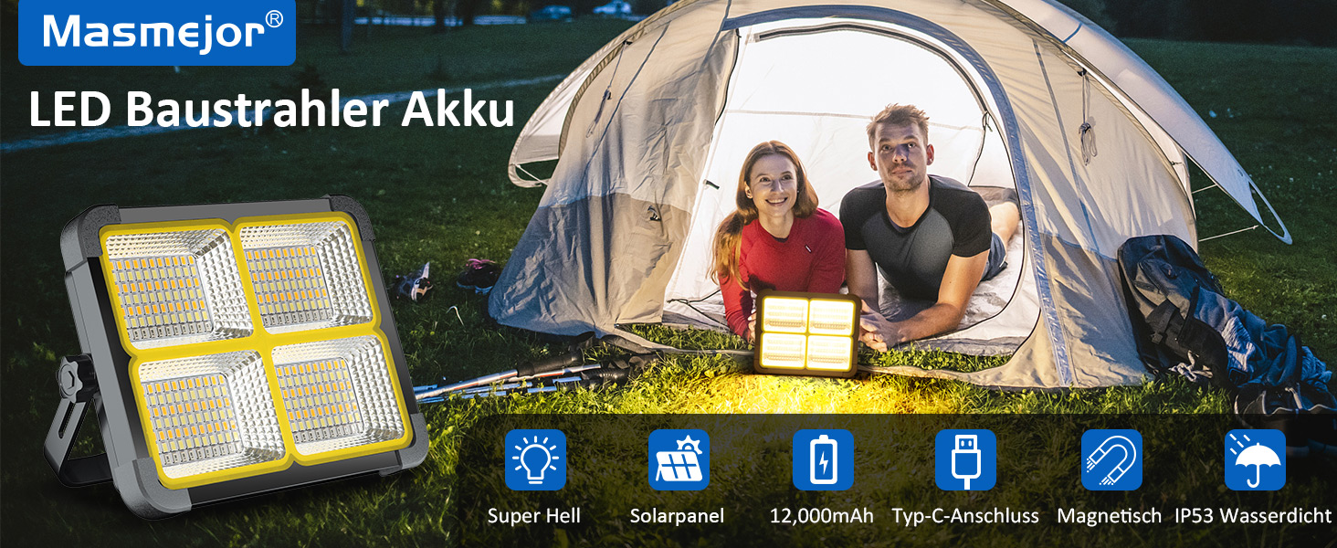 MASMEJOR SL-D8 Akku-Baustrahler mit 336 LEDs, Solarpanel und klappbarem Gelenkarm – Detail 6
