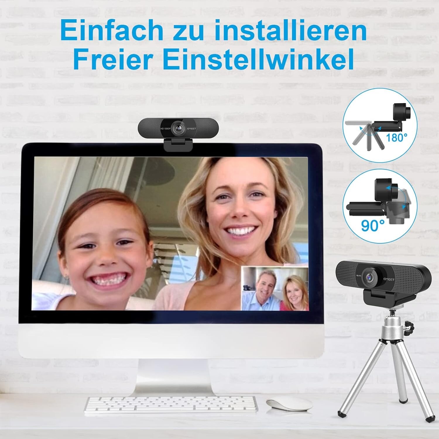 Verstellbereich von 90 und 180 Grad sowie Befestigung auf einem Stativ
