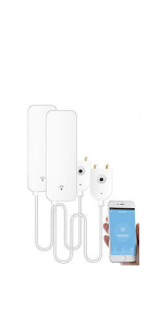 Weisser VisorTech Wassermelder XMD-105.wm mit externem Sensor am Kabel neben einer Waschmaschine – Detail 6