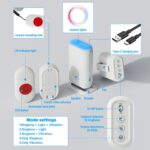 Weisser Notrufknopf mit rotem Taster und tragbarer Funkempfänger mit Gürtelclip