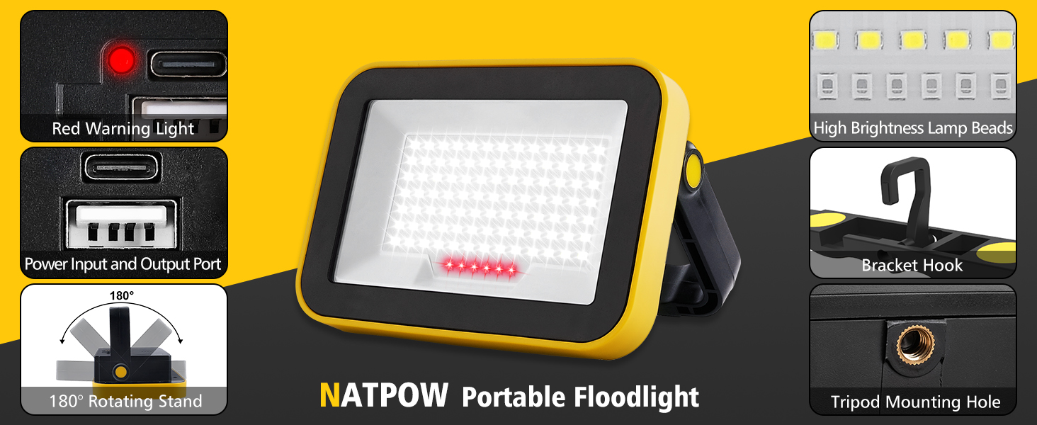 NATPOW TS-F0210 Akku-Arbeitsleuchte im Doppelpack mit Stativgewinde – Detail 6
