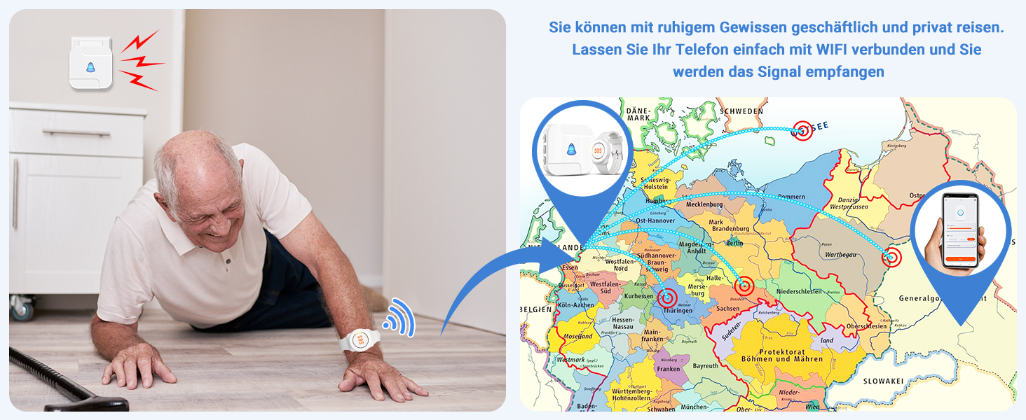 DAYTECH Notrufknopf-Set mit weissem Empfänger, Sendetaste und Handgelenkband – Detail 6