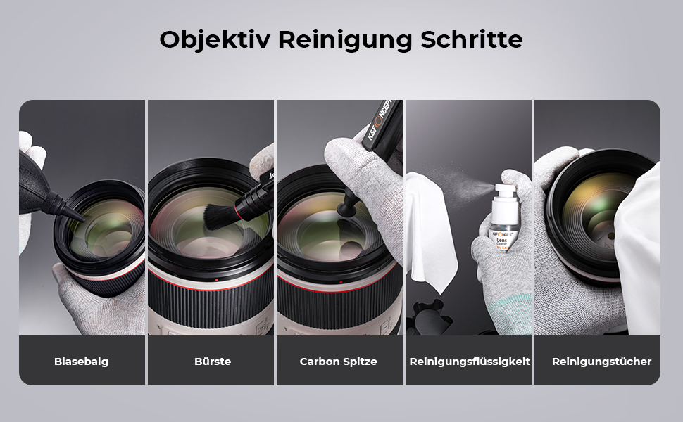 K&F Concept 15-in-1 Kamera-Reinigungsset mit Blasebalg, Reinigungsstift, Reinigungsflüssigkeit und Mikrofasertüchern – Detail 6