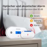 Wisualarm C06 Kohlenmonoxid-Melder mit blau hinterleuchtetem LCD, Temperatur- und Feuchteanzeige