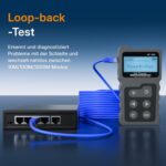 Schwarzer Netzwerk-Kabeltester Mcbazel INSP0319 mit LCD-Display, RJ45-Buchse und kleinem Gegenstück