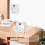 Weisser Kohlenmonoxid-Melder Ruan TCS0202A mit LCD-Display und ppm-Anzeige an einer Wand