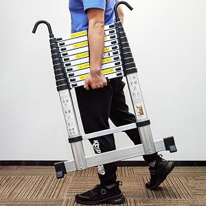 Ausgezogene Aluminium-Teleskopleiter mit Stabilisatorstange und Einhängehaken – Detail 6