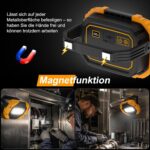 Zwei gelbe Darbony LED-Akkustrahler mit 30 Watt, Display und verstellbarem Griff