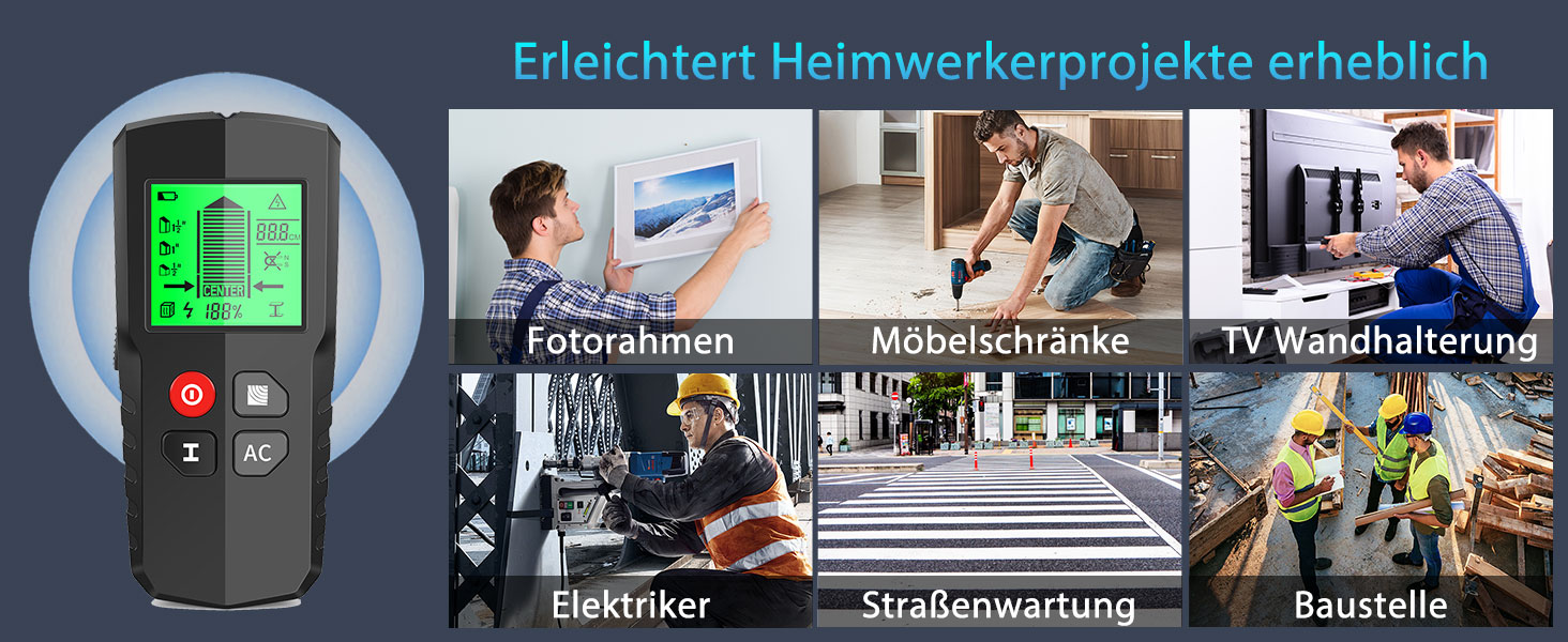 EXTSUD HLW-QB5 Wandscanner mit LCD-Anzeige für Holz, Metall und Leitungen – Detail 6