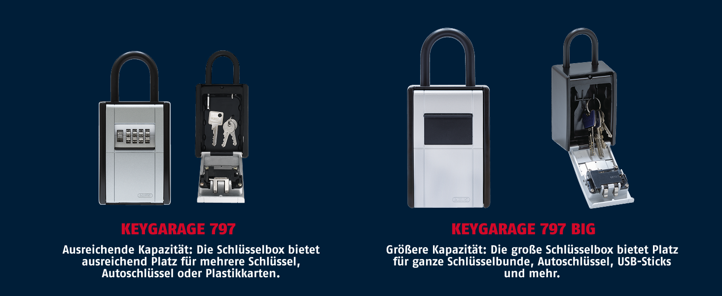 ABUS KeyGarage 797 Schlüsselbox mit silberner Zahlenradklappe und schwarzem kunststoffummanteltem Bügel – Detail 6