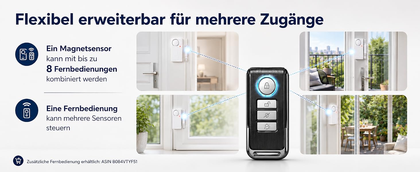 HENDUN SF03RCD Türalarm mit Magnetkontakt und Fernbedienung, zwei weisse Melder – Detail 6