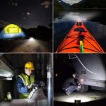 Flache LED-Arbeitsleuchte von LE mit grünen Gummikanten und rastendem Klappgriff