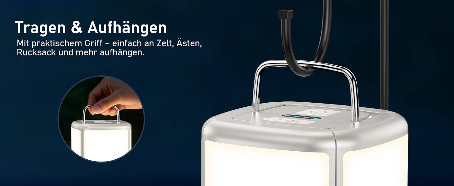 Blukar Campinglampe mit aufgeklappten Seitenflügeln und 116 LED in warmweissem Licht – Detail 6