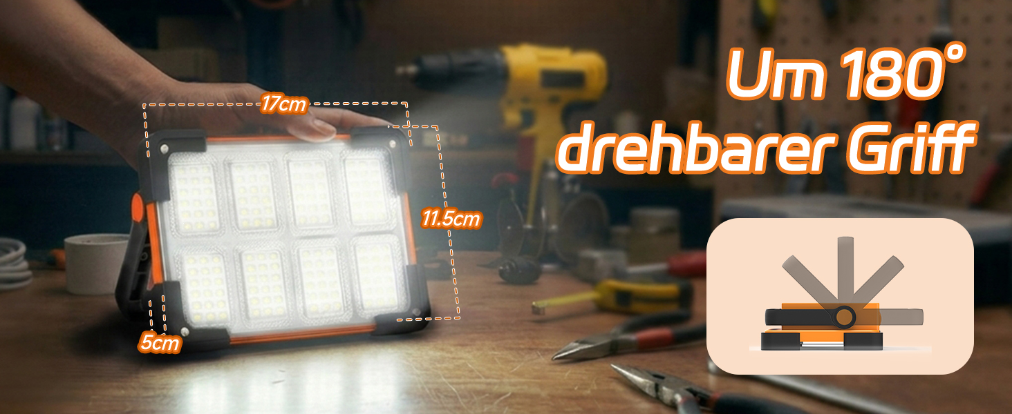 DANCINGBOAR U8CUP LED Baustrahler mit drehbarem Griff, Solarmodul und USB-Anschluss – Detail 7