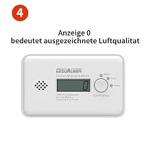 WISUALARM Kohlenmonoxid-Melder in Weiss mit LCD-Display und Testtaste – Detail 7
