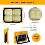 Nulmvic Akku-Baustrahler mit LED-Fläche, Solarpanel und Gelenkbügel auf dem Boden stehend