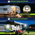CLV LED-Akkustrahler mit Solarpanel, Tragebügel und Magneten auf der Rückseite