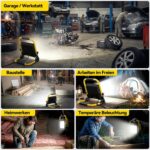 SOARFLY LED Baustrahler WL-SL-01 in Gelb mit Metallrahmen, Tragegriff und verstellbarem Standbügel