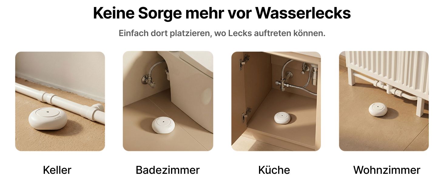 X-Sense SWS51 Wassermelder in Weiss, flacher Funksensor mit Sonden an der Unterseite – Detail 7