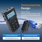 Schwarzer Netzwerk-Kabeltester Mcbazel INSP0319 mit LCD-Display, RJ45-Buchse und kleinem Gegenstück