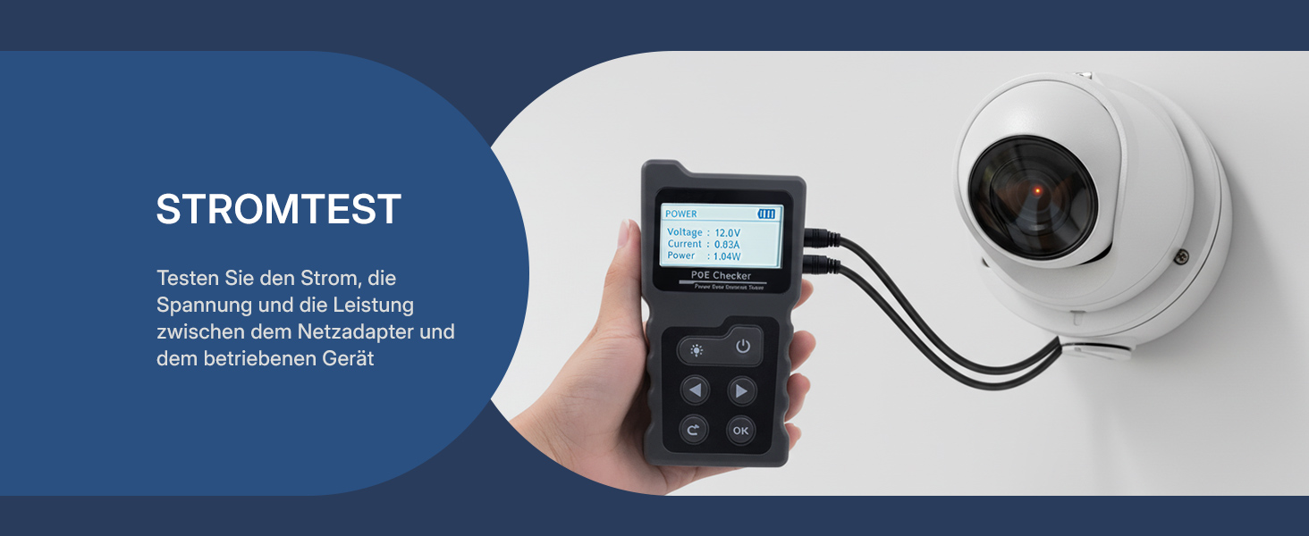 Schwarzer Netzwerk-Kabeltester Mcbazel INSP0319 mit LCD-Display, RJ45-Buchse und kleinem Gegenstück – Detail 7