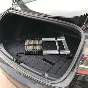 Ausgezogene Aluminium-Teleskopleiter mit Stabilisatorstange und Einhängehaken – Detail 7