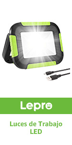 Flache LED-Arbeitsleuchte von LE mit grünen Gummikanten und rastendem Klappgriff – Detail 7