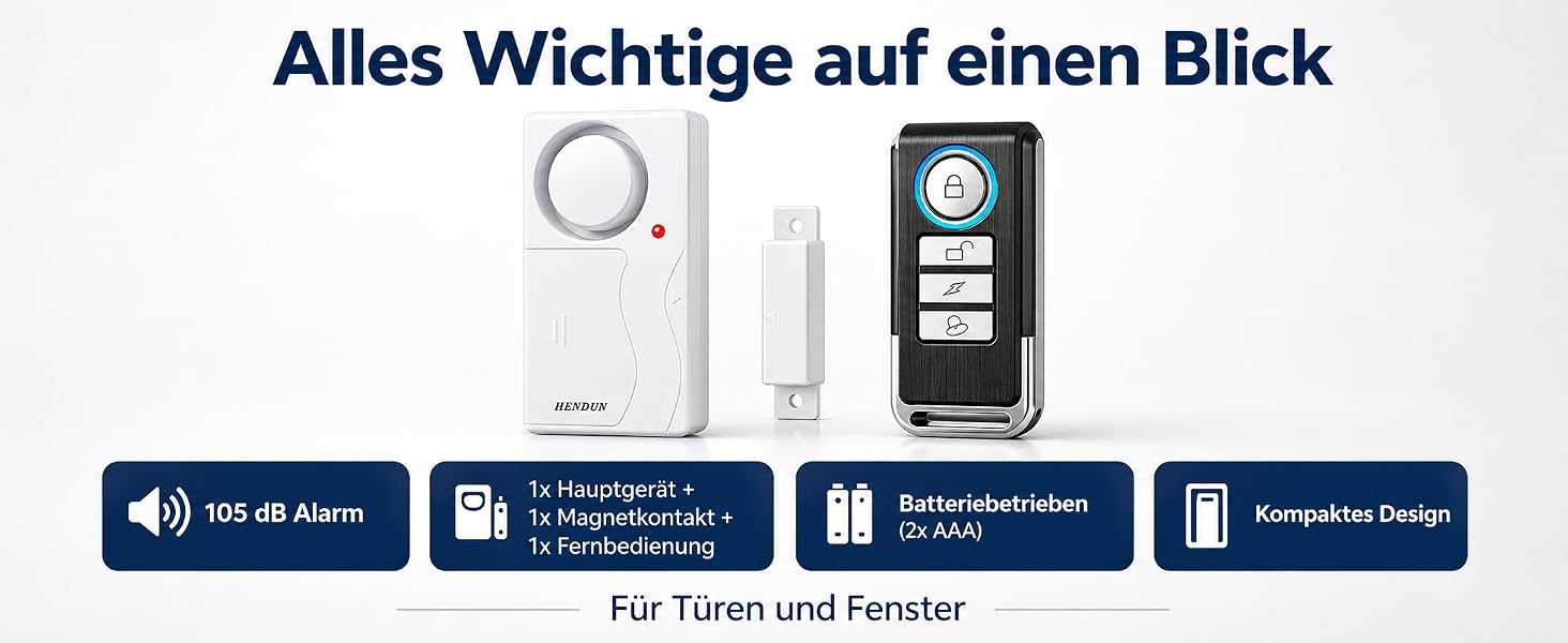 HENDUN SF03RCD Türalarm mit Magnetkontakt und Fernbedienung, zwei weisse Melder – Detail 7