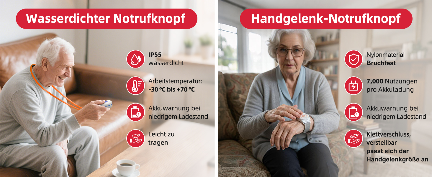 CallToU Notrufknopf-Set in Weiss mit Empfänger und zwei tragbaren Sendern – Detail 8