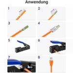 VCELINK Crimpzange für RJ45 mit Cat-7-Steckern, Knickschutztüllen und Einfädelhilfen
