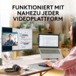 Webcam auf einem Monitor an einem Schreibtisch mit Videokonferenz