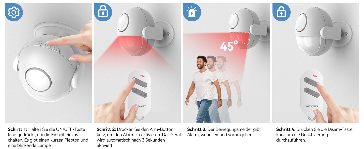 TECKNET TK-HA001 Bewegungsmelder-Alarm in Weiss mit Fernbedienung – Detail 8
