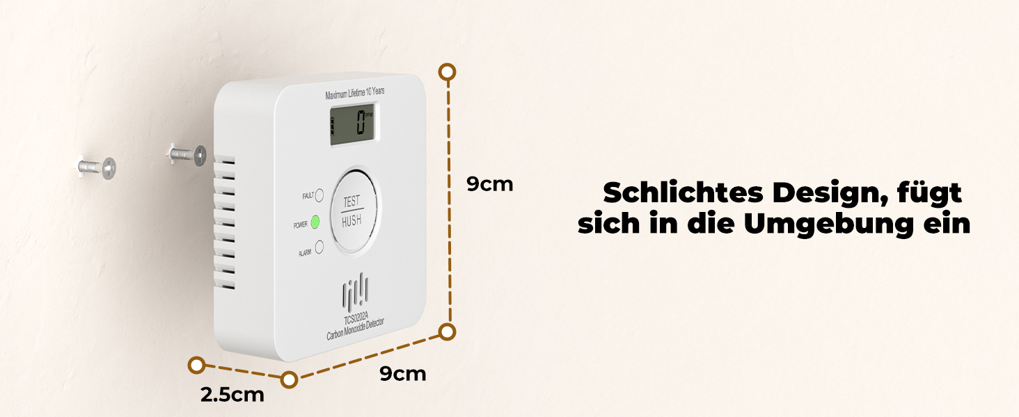 LIORQUE Kohlenmonoxid-Melder TCS0202A in Weiss mit LCD-Anzeige des CO-Werts an der Wand – Detail 8