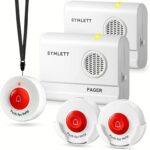 SYNLETT Pflegeruf-Set mit zwei roten Notrufknöpfen und zwei tragbaren Pagern