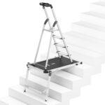 Hailo L80 ComfortLine Alu-Stehleiter mit drei XXL-Stufen, Plattform und Ablageschale
