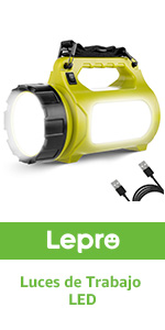 Flache LED-Arbeitsleuchte von LE mit grünen Gummikanten und rastendem Klappgriff – Detail 8