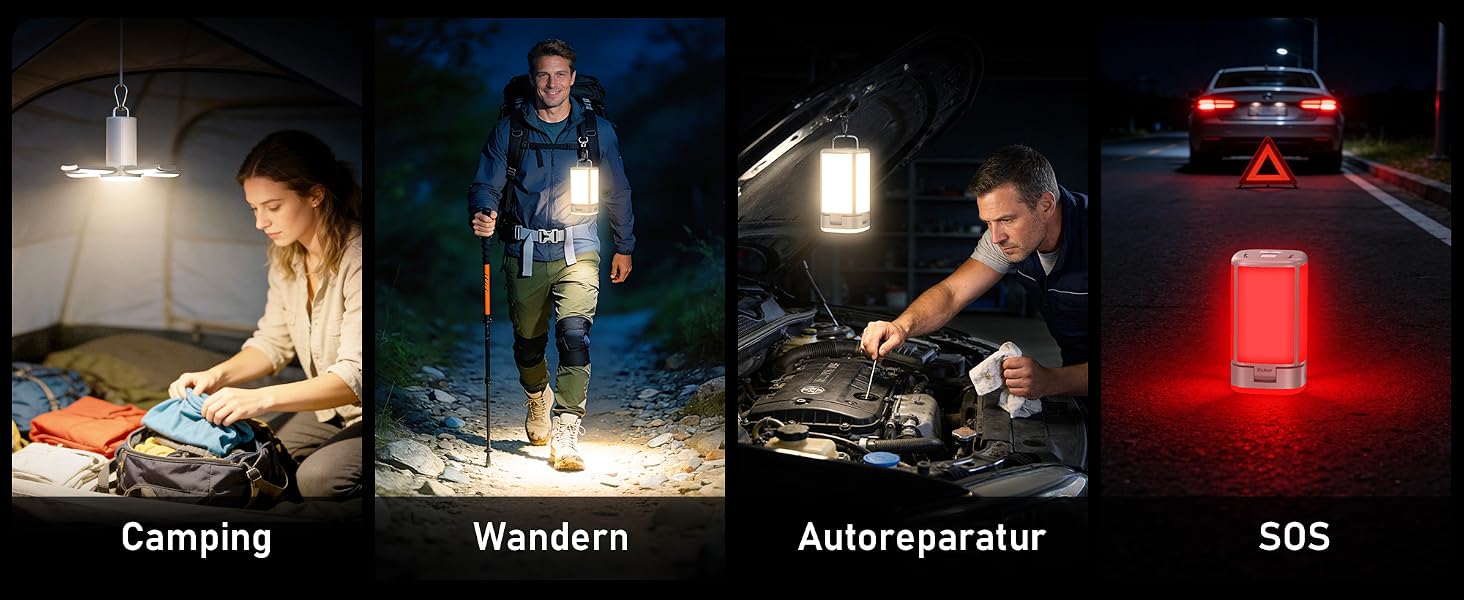 Blukar Campinglampe mit aufgeklappten Seitenflügeln und 116 LED in warmweissem Licht – Detail 8