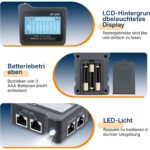 Schwarzer Netzwerk-Kabeltester Mcbazel INSP0319 mit LCD-Display, RJ45-Buchse und kleinem Gegenstück