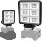 T-SUN LED-Arbeitsleuchte mit Aluminiumschirm auf einem Makita-18-V-Akku, Kopf nach oben geschwenkt