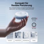 Drei X-Sense SWS0B WLAN-Wassermelder in Weiss, flach am Boden neben einer Waschmaschine