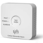 Weisser Kohlenmonoxid-Melder Ruan TCS0202A mit LCD-Display und ppm-Anzeige an einer Wand