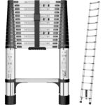 SIMPDIY Teleskopleiter aus Edelstahl, auf 3,8 Meter ausgezogen