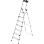 Hailo L80 ComfortLine Alu-Stehleiter mit drei XXL-Stufen, Plattform und Ablageschale