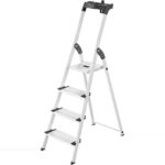 Hailo L80 ComfortLine Alu-Stehleiter mit drei XXL-Stufen, Plattform und Ablageschale