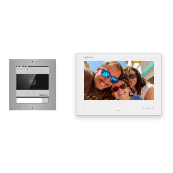 2-Draht-Bus Video-Türsprechanlage Set · 1-Modul Aufputz Edelstahl · 1× Monitor – Türstation, Innenstation und Smartphone-App