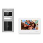 2-Draht-Bus Video-Türsprechanlage Set · 2-Modul Aufputz Edelstahl · Kartenleser · 1× Monitor – Türstation, Innenstation und Smartphone-App